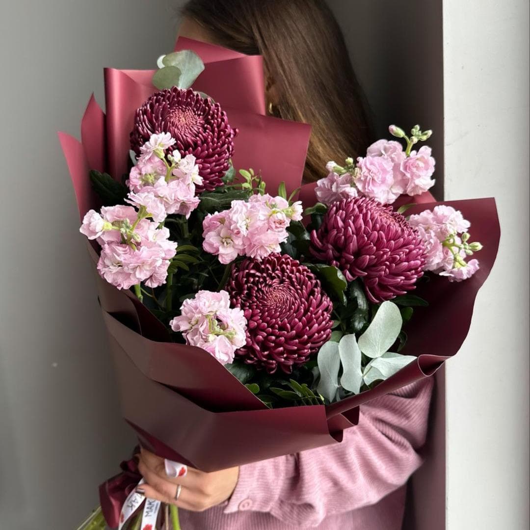 Букет #301 Хризантема "Бигуди", кустовая маттиола